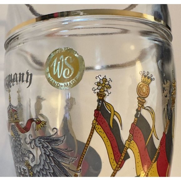 Deutschland German Qualitat WS Hand Made Glass Drinking Boot Gold Rimmed 8” - Picture 11 of 14